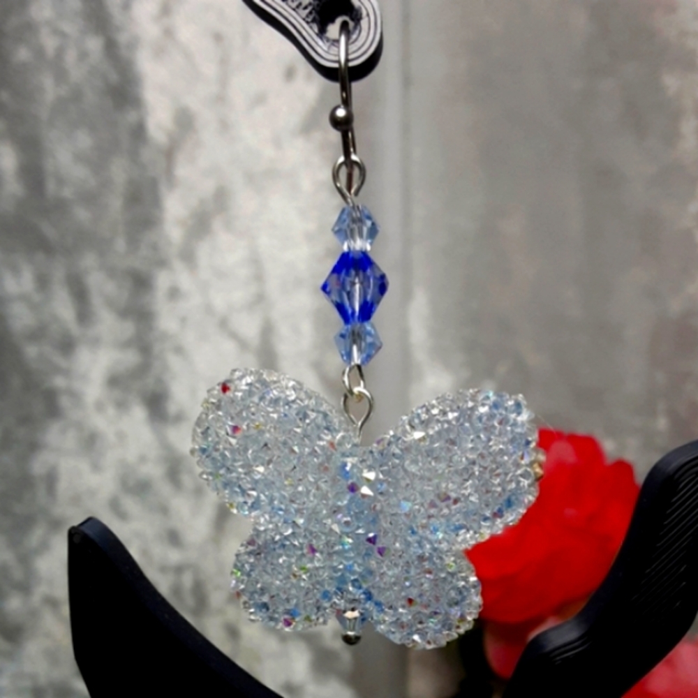 Handmade Earrings Pale Blue Gumdrop Looking Butterfly  With Preciousa …